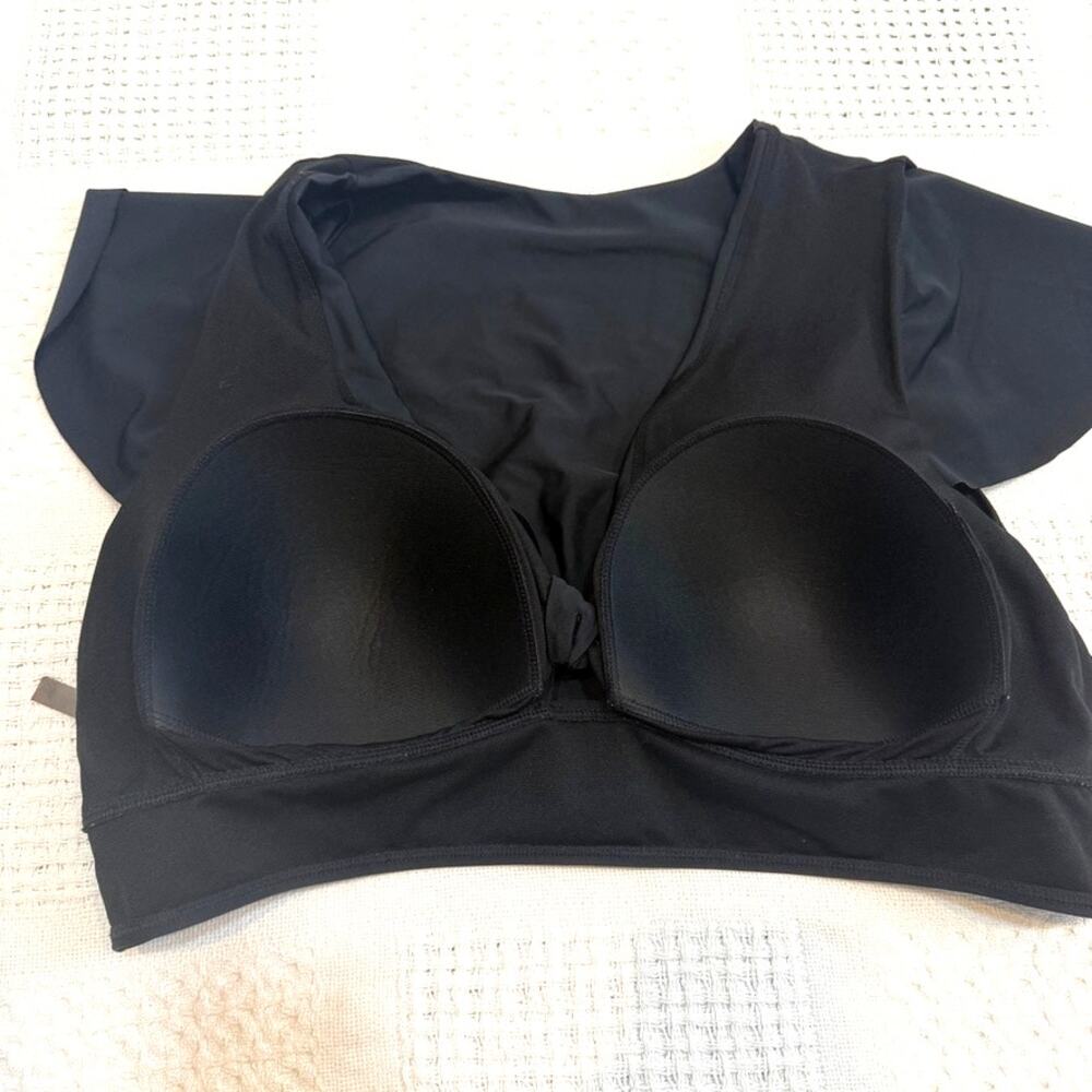 Torrid 3 wireless flutter sleeve faux tie keyhole swim top SW 2820 - Picture 5 of 10
